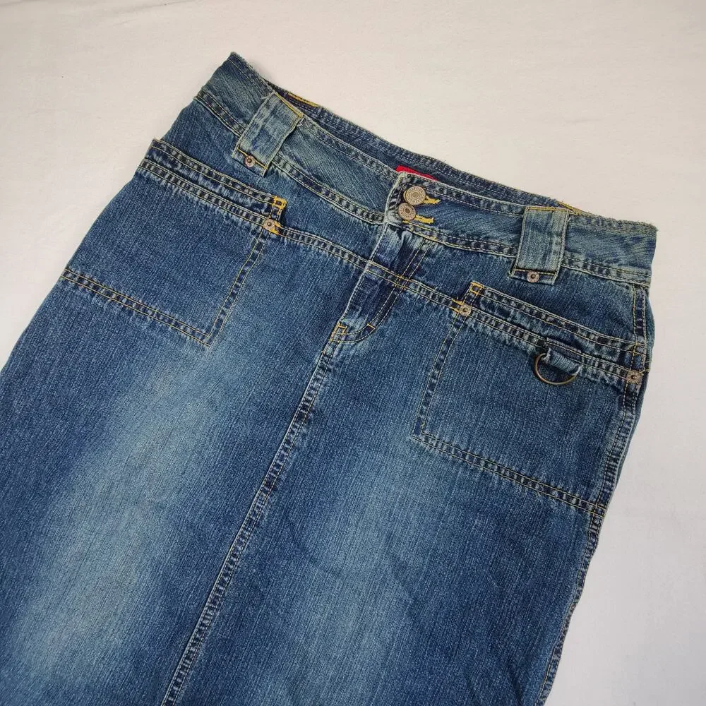 VTG Casual Streetwear Teen Junior UNIONBAY Y2K Denim Side Slits Midi Skirt
